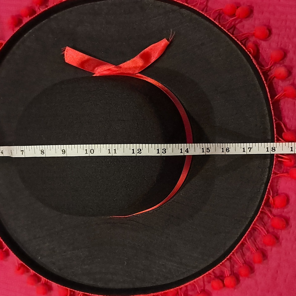 Spanish Style Black and Red Pom-Pom Women's Hat - Picture 9 of 11